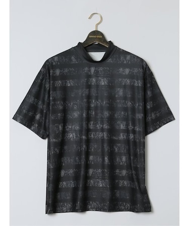 【大きいサイズ】ビバハート/VIVA HEART メッシュグラフィックボーダー 半袖モックネックTシャツ