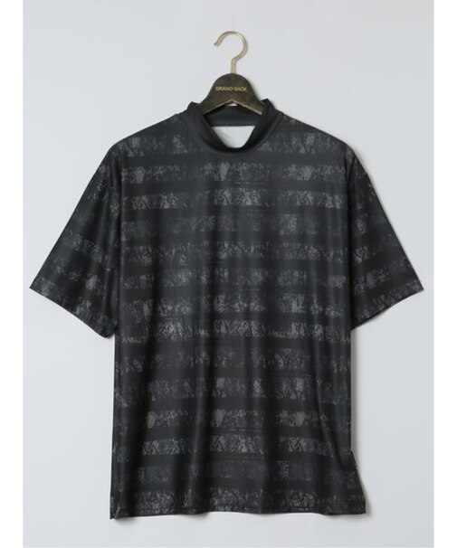 【大きいサイズ】ビバハート/VIVA HEART メッシュグラフィックボーダー 半袖モックネックTシャツ