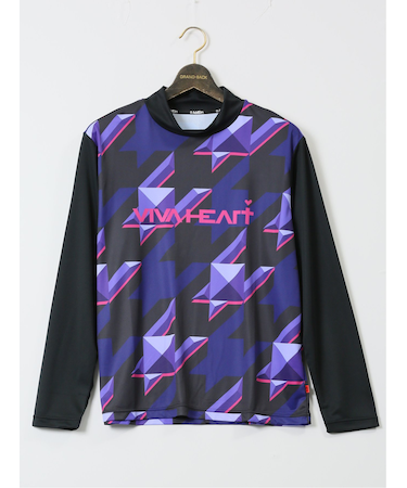 【大きいサイズ】ビバハート/VIVA HEART 3D千鳥 モックネック 長袖Tシャツ