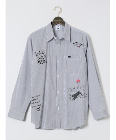 【大きいサイズ】レッドキャプガール/RED CAP GIRL ストライプ柄 レギュラーカラー長袖シャツ