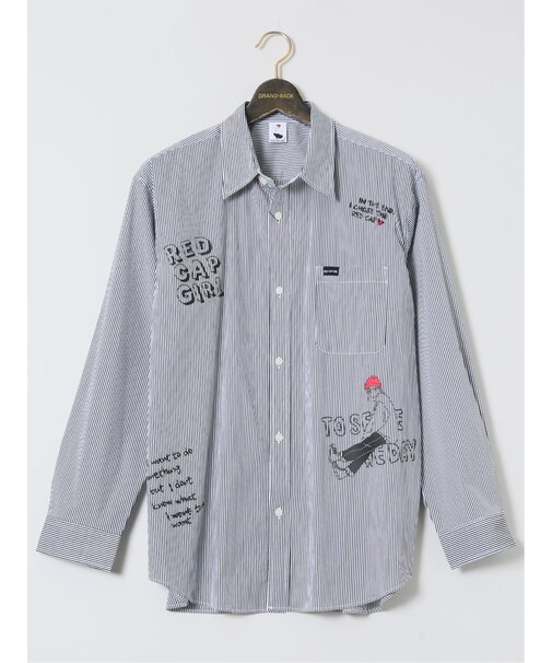 【大きいサイズ】レッドキャプガール/RED CAP GIRL ストライプ柄 レギュラーカラー長袖シャツ