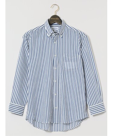 【大きいサイズ】CLASSIC THE BROWNS 日本製 綿リップル ボタンダウン長袖シャツ