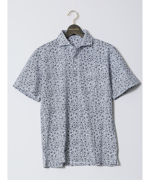 【大きいサイズ】ジム/GIM 小花柄 ワイドカラー半袖ポロシャツ