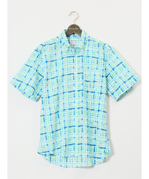 【大きいサイズ】CLASSIC THE BROWNS 日本製 綿リップル ボタンダウン半袖シャツ