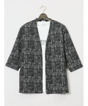 【大きいサイズ】クリアリー/CREALY 7分袖カーディガン&半袖Ｔシャツ アンサンブル