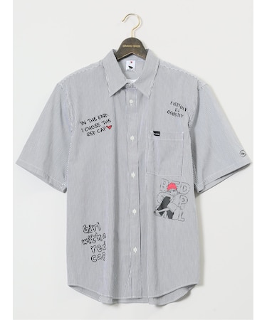 【大きいサイズ】レッドキャプガール/RED CAP GIRL ストライプ柄 レギュラーカラー半袖シャツ