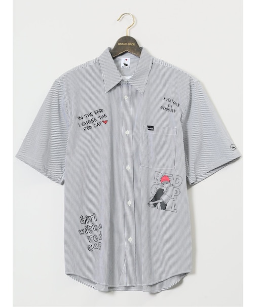 【大きいサイズ】レッドキャプガール/RED CAP GIRL ストライプ柄 レギュラーカラー半袖シャツ