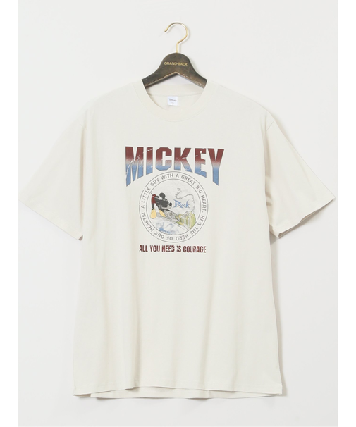【大きいサイズ】ミッキーマウス ピグメント風プリント クルーネック半袖Ｔシャツ