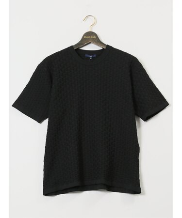 【大きいサイズ】ジーステージ/G-stage ディアマンテジャガード クルーネック 半袖ニットTシャツ