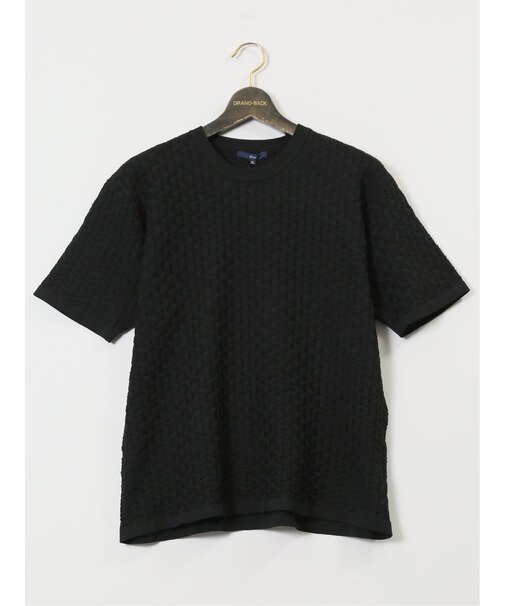 【大きいサイズ】ジーステージ/G-stage ディアマンテジャガード クルーネック 半袖ニットTシャツ