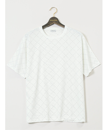 【大きいサイズ】クリアリー/CREALY 吸汗速乾 総柄 クルーネック半袖Tシャツ