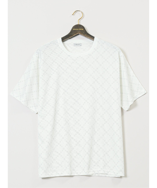 【大きいサイズ】クリアリー/CREALY 吸汗速乾 総柄 クルーネック半袖Tシャツ