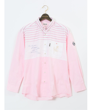 【大きいサイズ】シナコバ/SINA COVA 綿切り替えボーダー ボタンダウン長袖シャツ