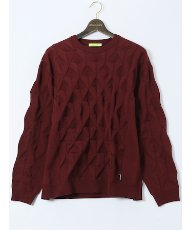 【大きいサイズ】ビバハート/VIVA HEART ストレッチ ハンドウォッシャブル 3Dアーガイル柄 クルーニット