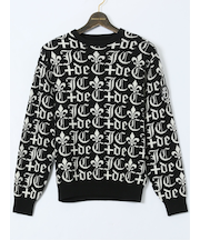 【大きいサイズ】カステルバジャック/CASTELBAJAC ウール ロゴジャガード クルーネックニット