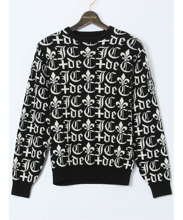 【大きいサイズ】カステルバジャック/CASTELBAJAC ウール ロゴジャガード クルーネックニット