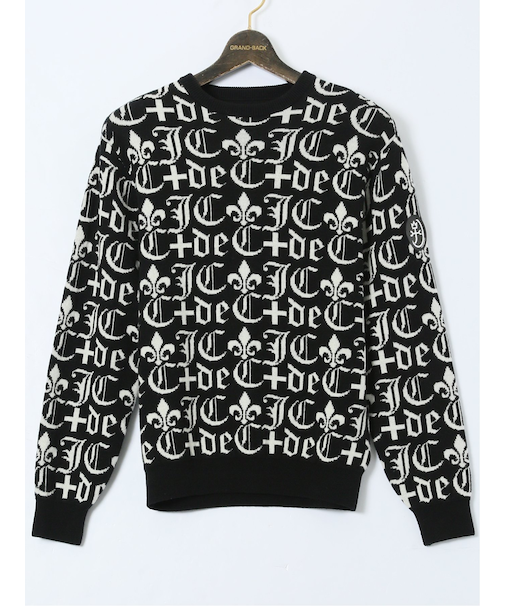 【大きいサイズ】カステルバジャック/CASTELBAJAC ウール ロゴジャガード クルーネックニット