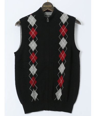 【大きいサイズ】グランバック/GRAND-BACK カシミヤ100% フルジップ ニットベスト