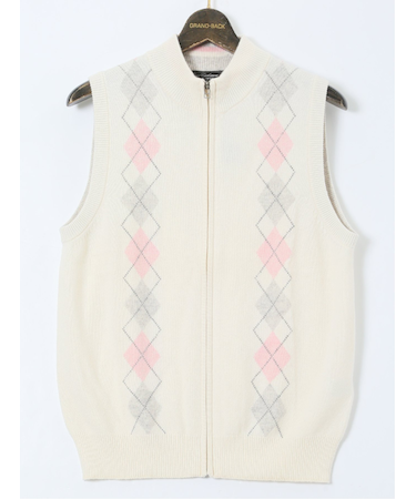 【大きいサイズ】グランバック/GRAND-BACK カシミヤ100% フルジップ ニットベスト