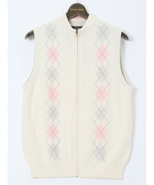 【大きいサイズ】グランバック/GRAND-BACK カシミヤ100% フルジップ ニットベスト