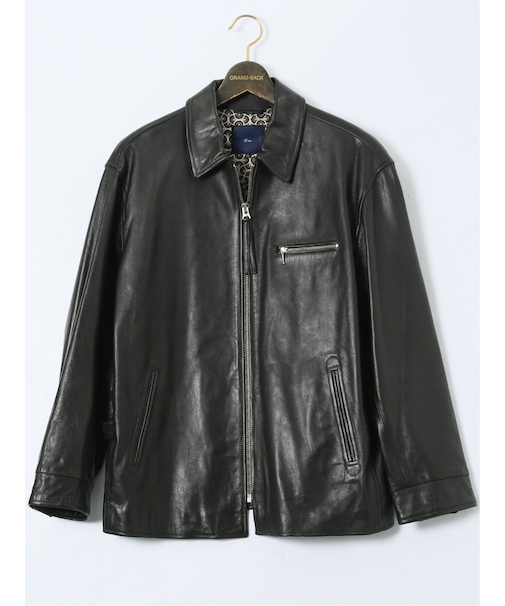【大きいサイズ】ジーステージ/G-stage シープレザー 衿付き フルジップブルゾン
