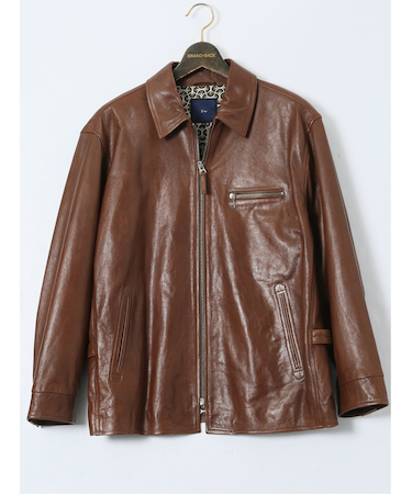 【大きいサイズ】ジーステージ/G-stage シープレザー 衿付き フルジップブルゾン