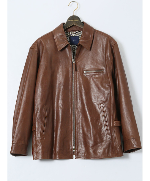 【大きいサイズ】ジーステージ/G-stage シープレザー 衿付き フルジップブルゾン