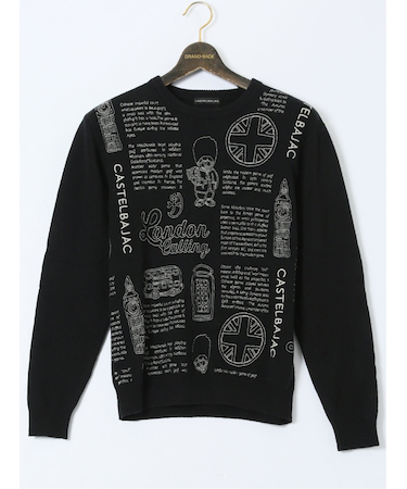 【大きいサイズ】カステルバジャック/CASTELBAJAC ウール混 ロゴ刺繍 クルーネックニット