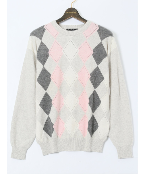 【大きいサイズ】グランバック/GRAND-BACK カシミヤ100% ジャカード クルーニット