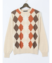 【大きいサイズ】グランバック/GRAND-BACK カシミヤ100% ジャカード クルーニット