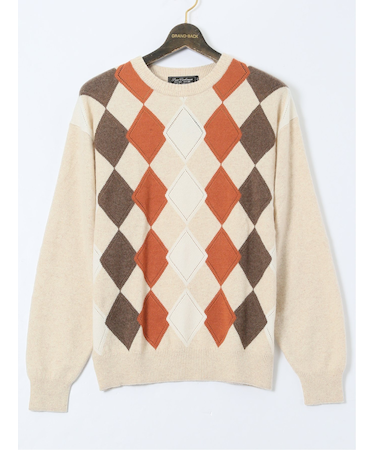 【大きいサイズ】グランバック/GRAND-BACK カシミヤ100% ジャカード クルーニット