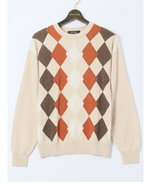【大きいサイズ】グランバック/GRAND-BACK カシミヤ100% ジャカード クルーニット