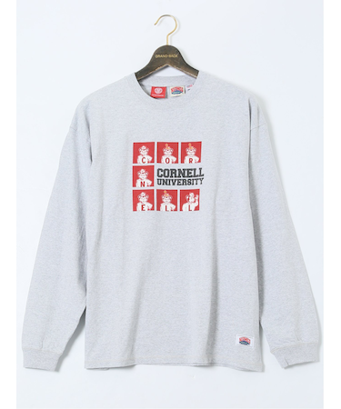 【大きいサイズ】ナツメグ/NUTMEG×CORNELL 綿100% プリントクルー長袖Tシャツ