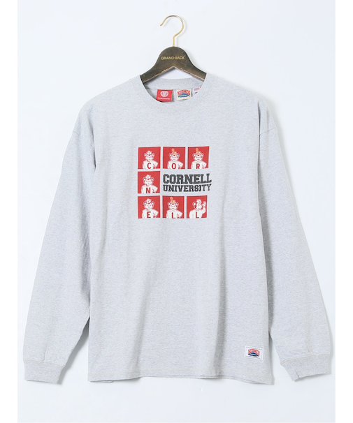 【大きいサイズ】ナツメグ/NUTMEG×CORNELL 綿100% プリントクルー長袖Tシャツ