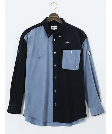 【大きいサイズ】シナコバ/SINA COVA コーデュロイ配色 ボタンダウン長袖シャツ