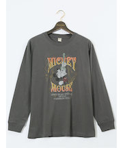【大きいサイズ】ミッキーマウス ピグメント風プリント クルーネック長袖Tシャツ
