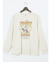 【大きいサイズ】ミッキーマウス ピグメント風プリント クルーネック長袖Tシャツ