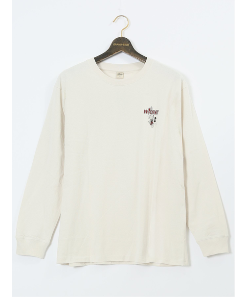 【大きいサイズ】ミッキーマウス ピグメント風プリント クルーネック長袖Ｔシャツ
