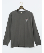 【大きいサイズ】ミッキーマウス ピグメント風プリント クルーネック長袖Tシャツ