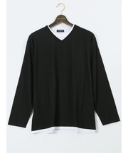 【大きいサイズ】ルイシャブロン/LOUIS CHAVLON ふくれジャガードストライプ 長袖Tシャツ