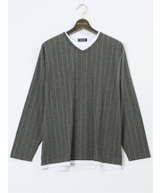 【大きいサイズ】ルイシャブロン/LOUIS CHAVLON ふくれジャガードストライプ 長袖Tシャツ