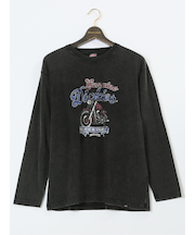 【大きいサイズ】ジュニュイン ディッキーズ/Genuine Dickies パウダーブリーチ加工プリント クルーネック長袖Tシャツ