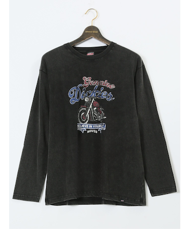 【大きいサイズ】ジュニュイン ディッキーズ/Genuine Dickies パウダーブリーチ加工プリント クルーネック長袖Ｔシャツ