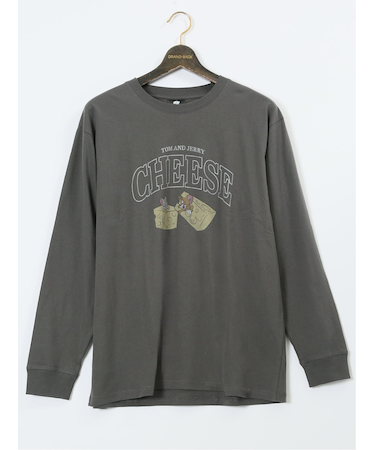 【大きいサイズ】トムとジェリー ピグメント風プリント クルーネック長袖Ｔシャツ
