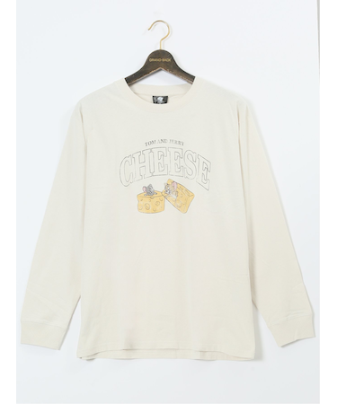 【大きいサイズ】トムとジェリー ピグメント風プリント クルーネック長袖Ｔシャツ