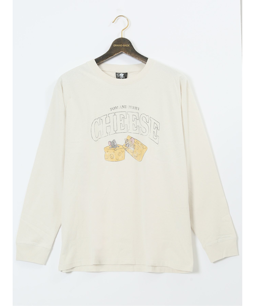 【大きいサイズ】トムとジェリー ピグメント風プリント クルーネック長袖Ｔシャツ