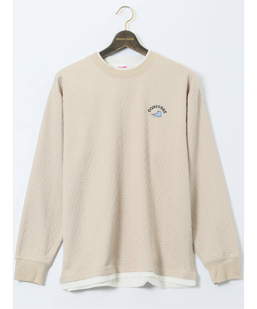 【大きいサイズ】コンバース/CONVERSE ストレッチ ふくれジャガード クルー長袖プルオーバー