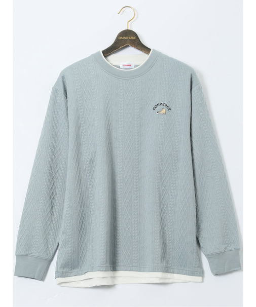 【大きいサイズ】コンバース/CONVERSE ストレッチ ふくれジャガード クルー長袖プルオーバー