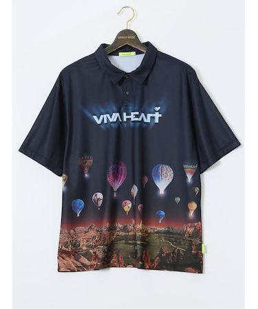 【大きいサイズ】ビバハート/VIVA HEART 吸水速乾 接触冷感 プリント半袖ポロシャツ