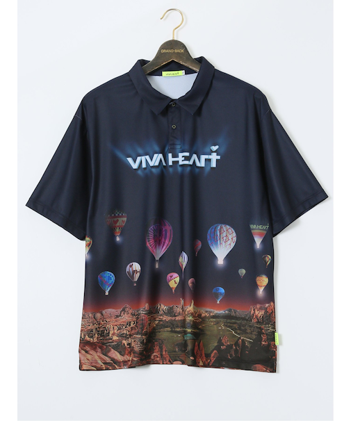 【大きいサイズ】ビバハート/VIVA HEART 吸水速乾 接触冷感 プリント半袖ポロシャツ